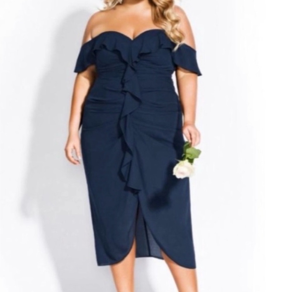 Elegant Navy Off-Shoulder Dress